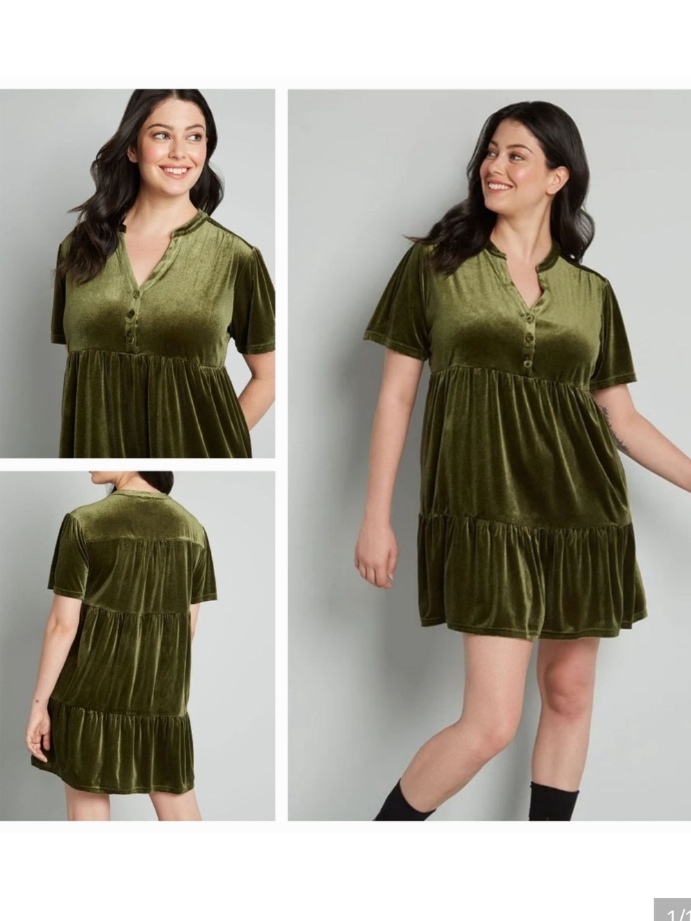 ModCloth Olive Green Velvet Tiered Short Dress
